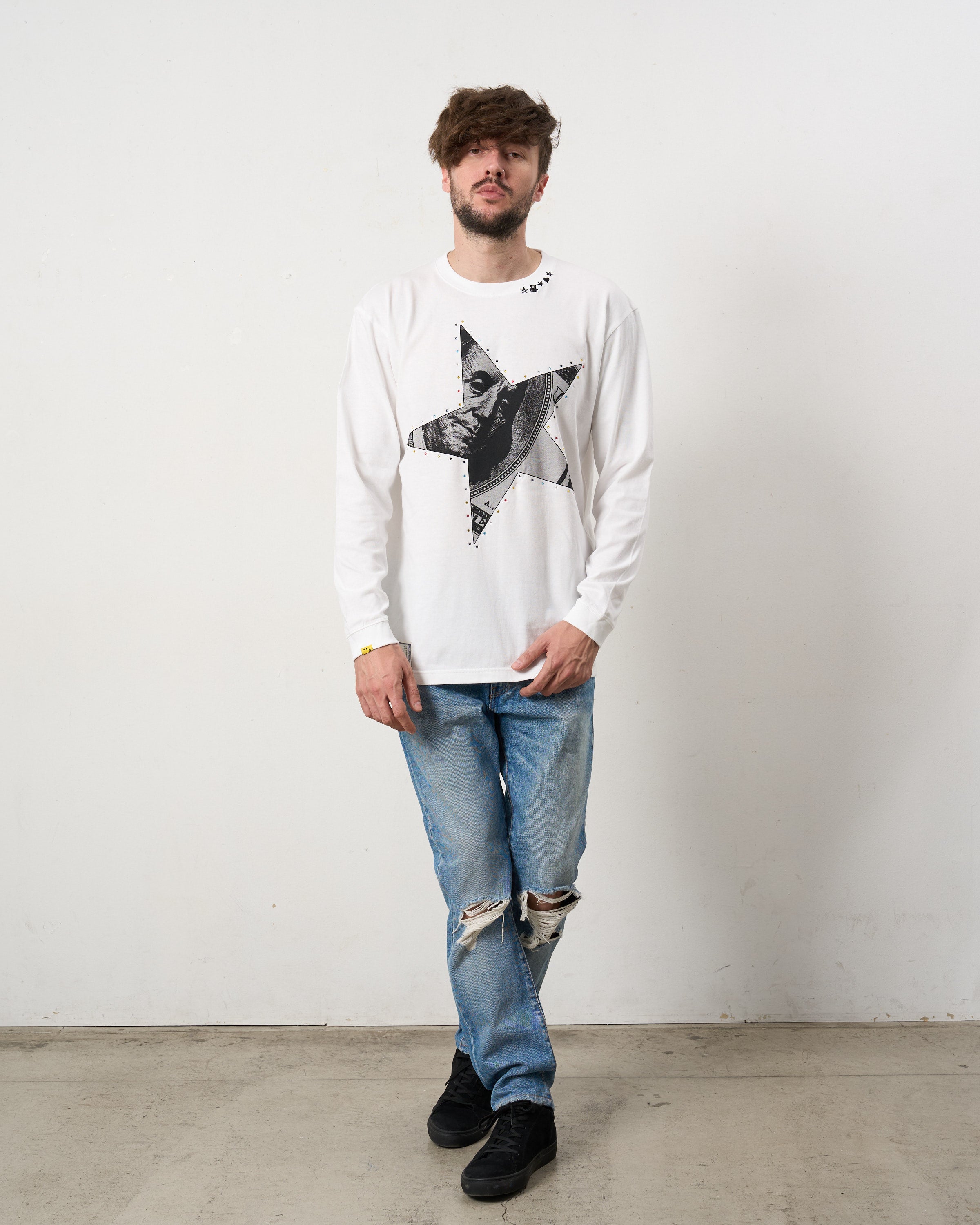 【STUD MUFFIN(スタッドマフィン)】 5.6ozコットン天竺ドルスターカラークリスタルLS Tシャツ(624-02897)