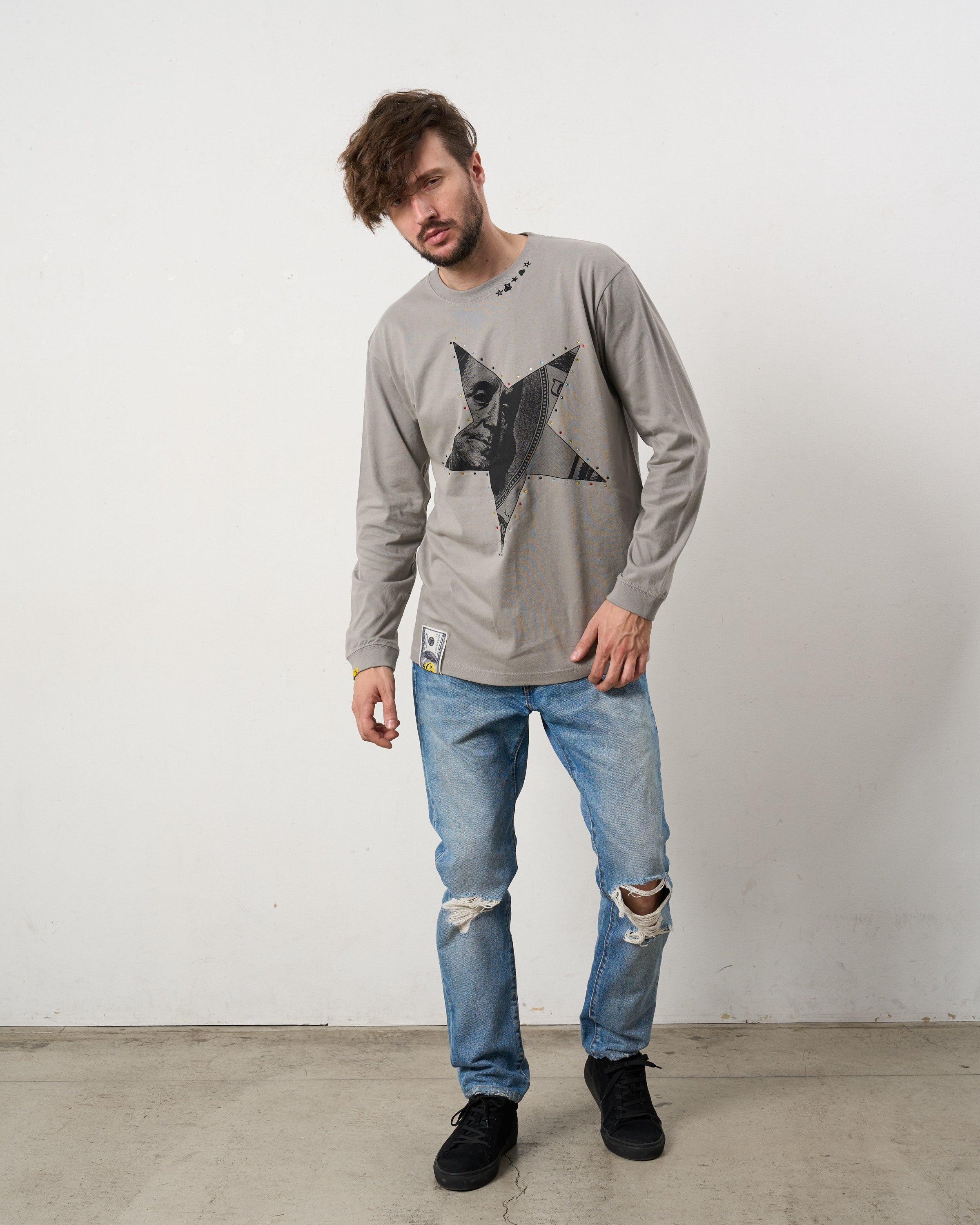 【STUD MUFFIN(スタッドマフィン)】 5.6ozコットン天竺ドルスターカラークリスタルLS Tシャツ(624-02897)