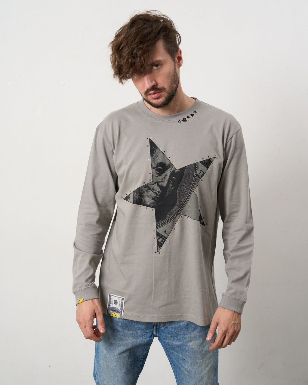 【STUD MUFFIN(スタッドマフィン)】 5.6ozコットン天竺ドルスターカラークリスタルLS Tシャツ(624-02897)