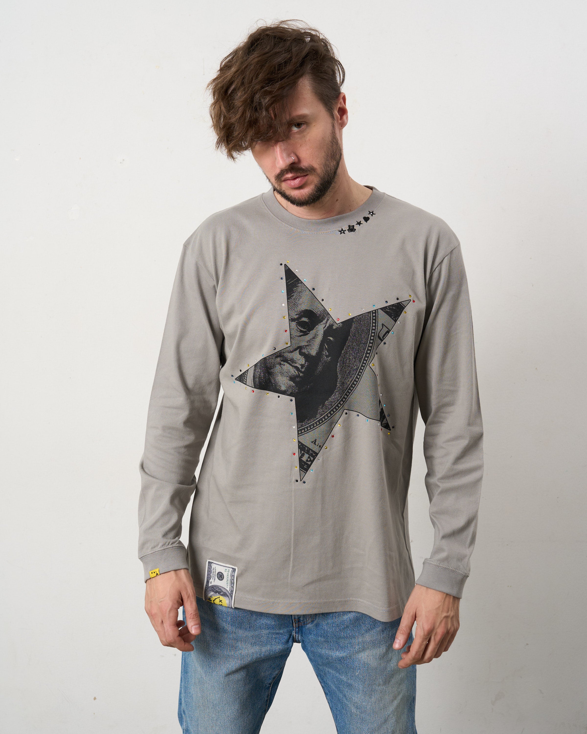 【STUD MUFFIN(スタッドマフィン)】 5.6ozコットン天竺ドルスターカラークリスタルLS Tシャツ(624-02897)