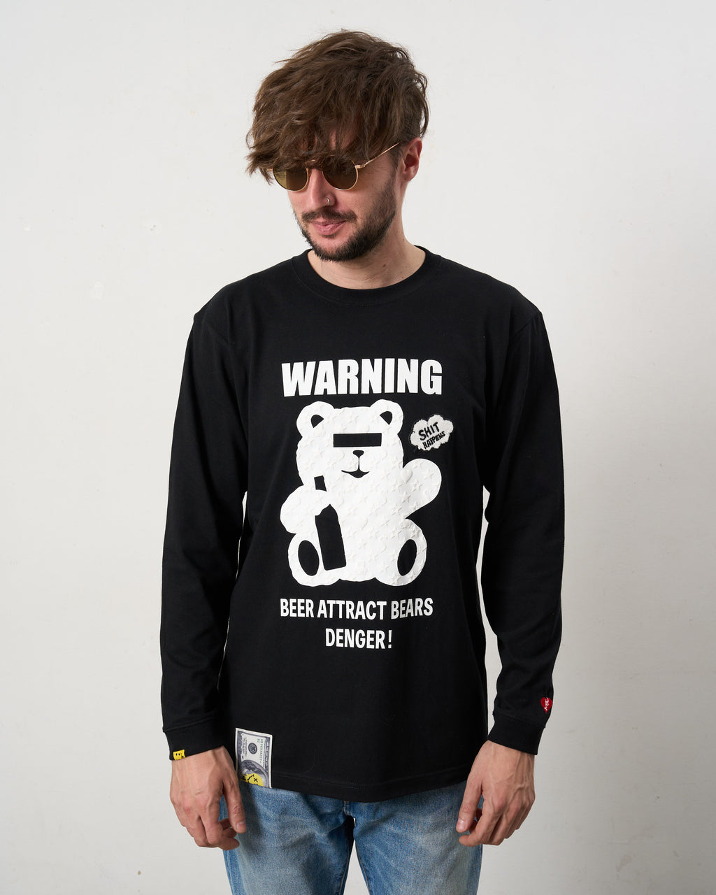 【STUD MUFFIN(スタッドマフィン)5.6ozコットン天竺 WARNING BEARフォームプリントLS Tシャツ(624-02905)