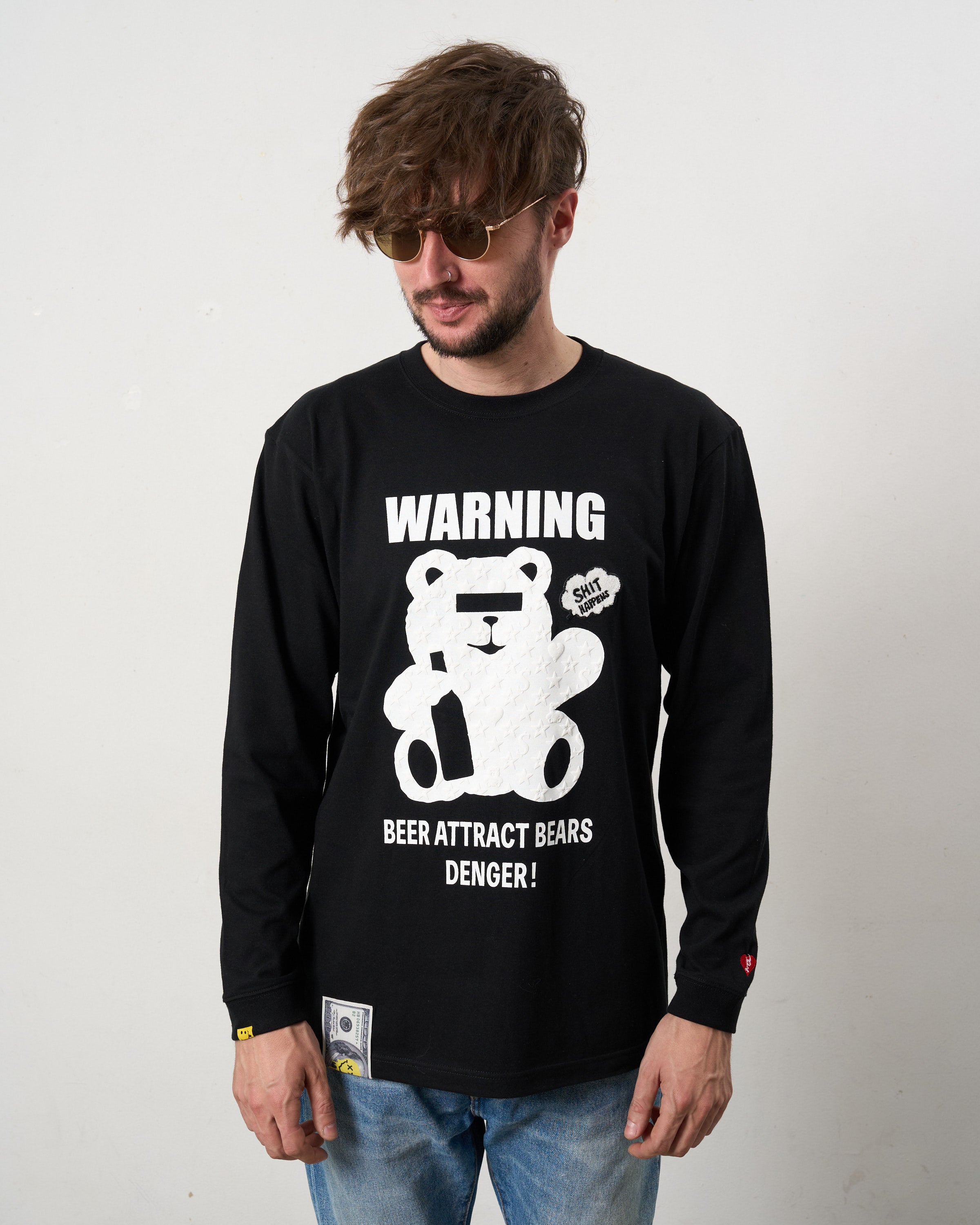 【STUD MUFFIN(スタッドマフィン)5.6ozコットン天竺 WARNING BEARフォームプリントLS Tシャツ(624-02905)