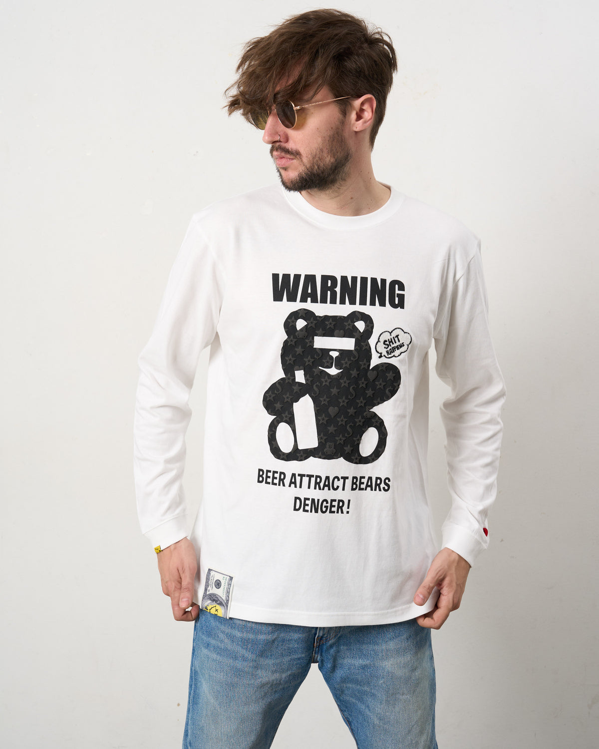 【STUD MUFFIN(スタッドマフィン)5.6ozコットン天竺 WARNING BEARフォームプリントLS Tシャツ(624-02905)