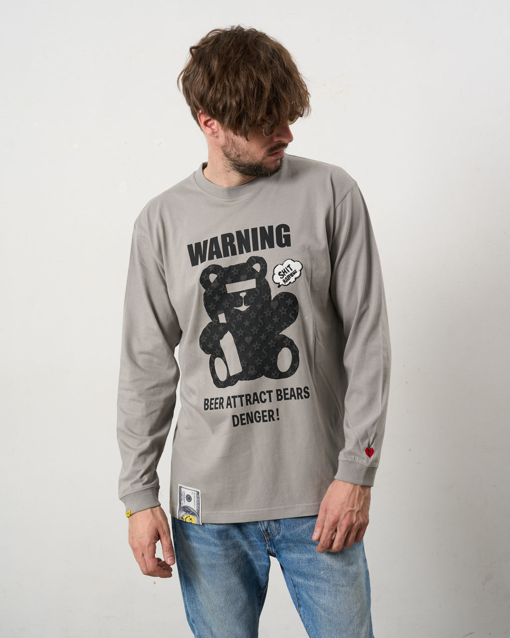 【STUD MUFFIN(スタッドマフィン)5.6ozコットン天竺 WARNING BEARフォームプリントLS Tシャツ(624-02905)