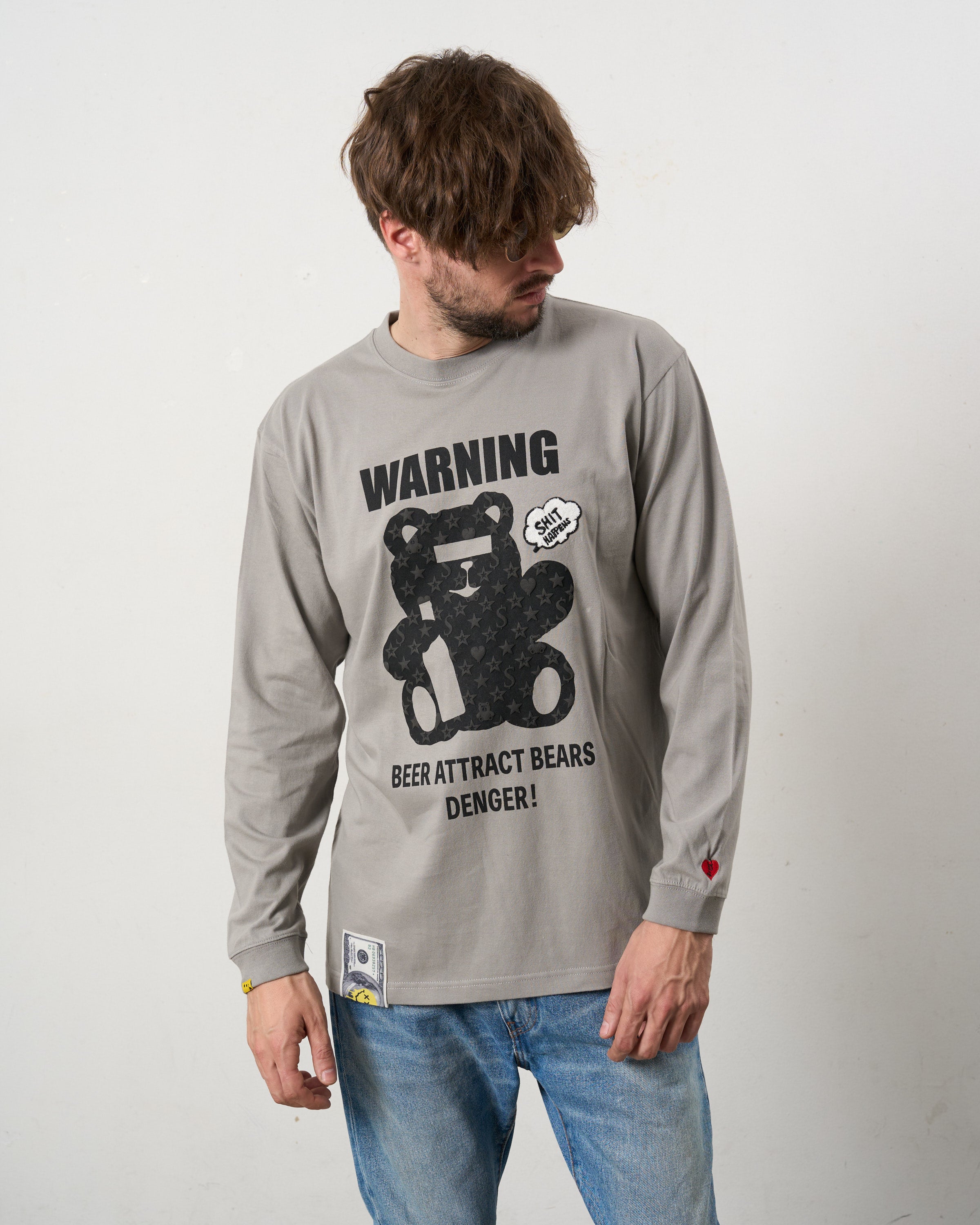 【STUD MUFFIN(スタッドマフィン)5.6ozコットン天竺 WARNING BEARフォームプリントLS Tシャツ(624-02905)