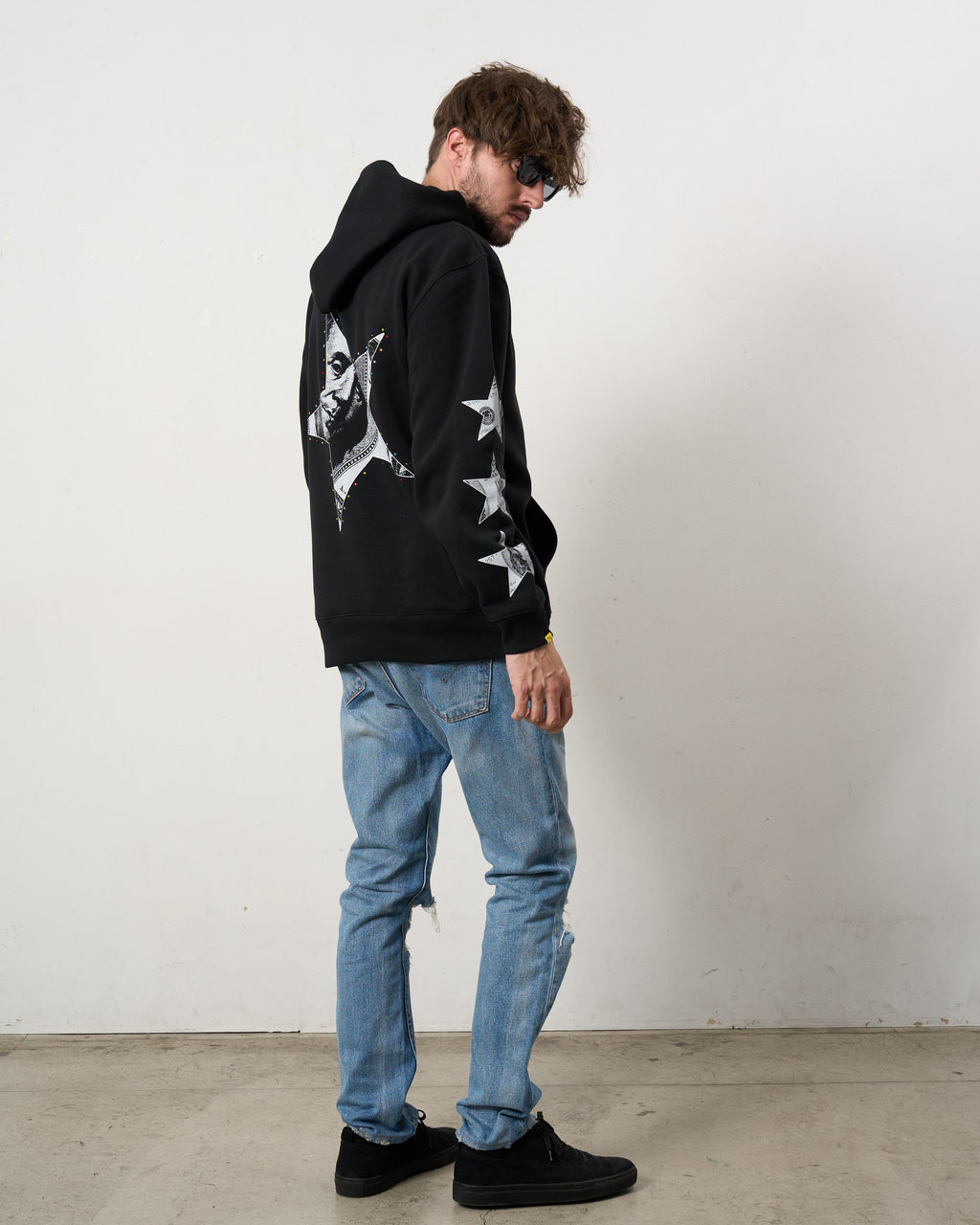 【STUD MUFFIN(スタッドマフィン)】T-C裏毛起毛 ドルスターカラークリスタルプルパーカー(624-02915) Black
