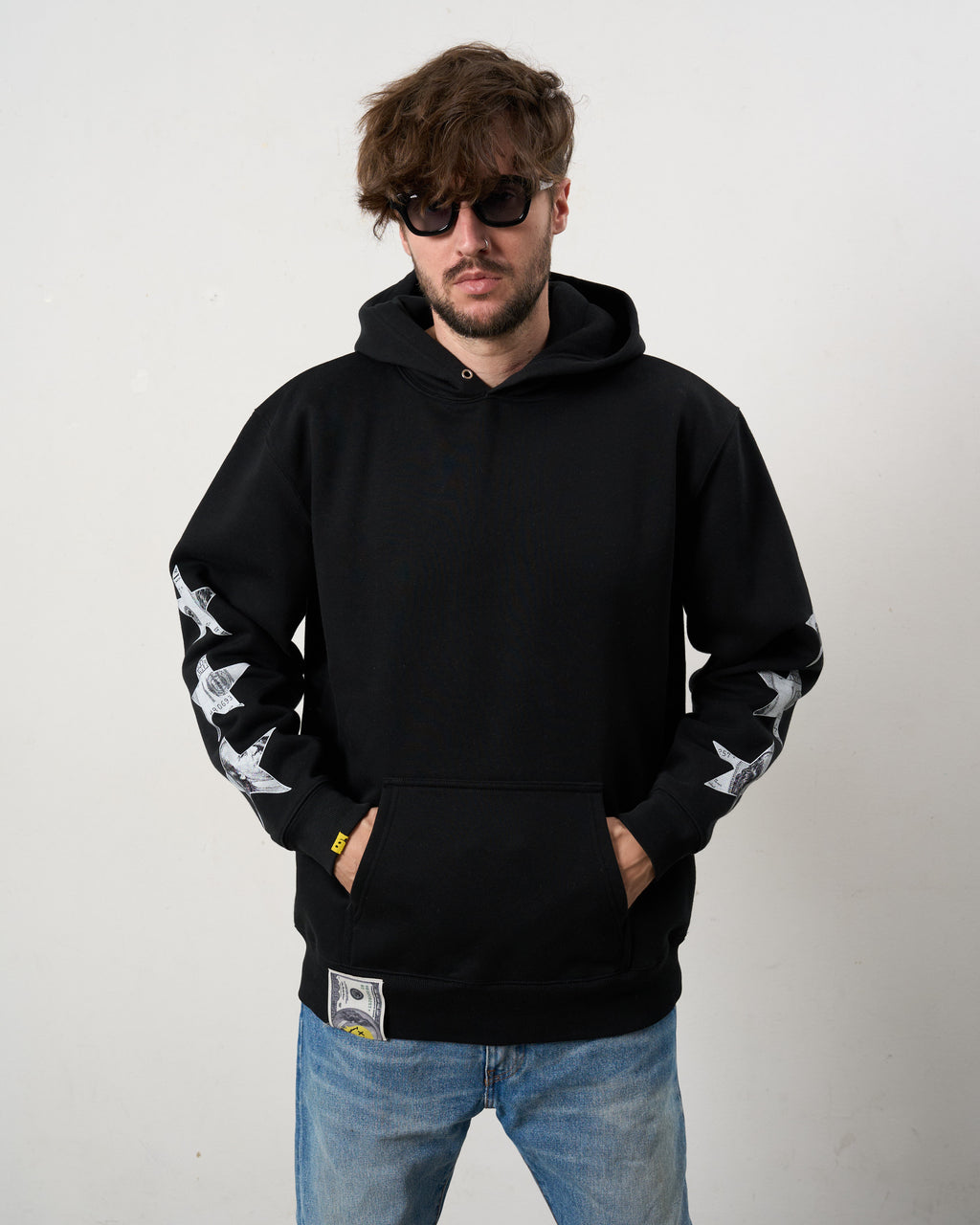 【STUD MUFFIN(スタッドマフィン)】T-C裏毛起毛 ドルスターカラークリスタルプルパーカー(624-02915) Black