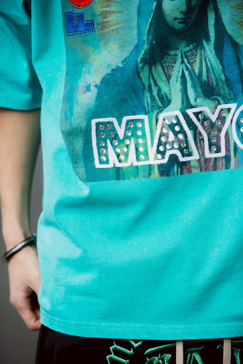 MARIA EMBROIDERY & PRINT RHINE STONE SHORT SLEEVE TEE