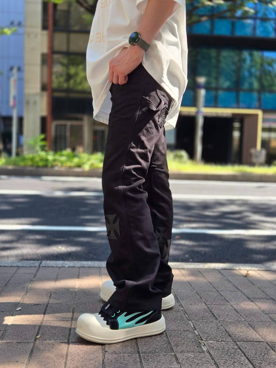 mindseeker×Dickies Iron Cross Patch Flare Pants　/　Black