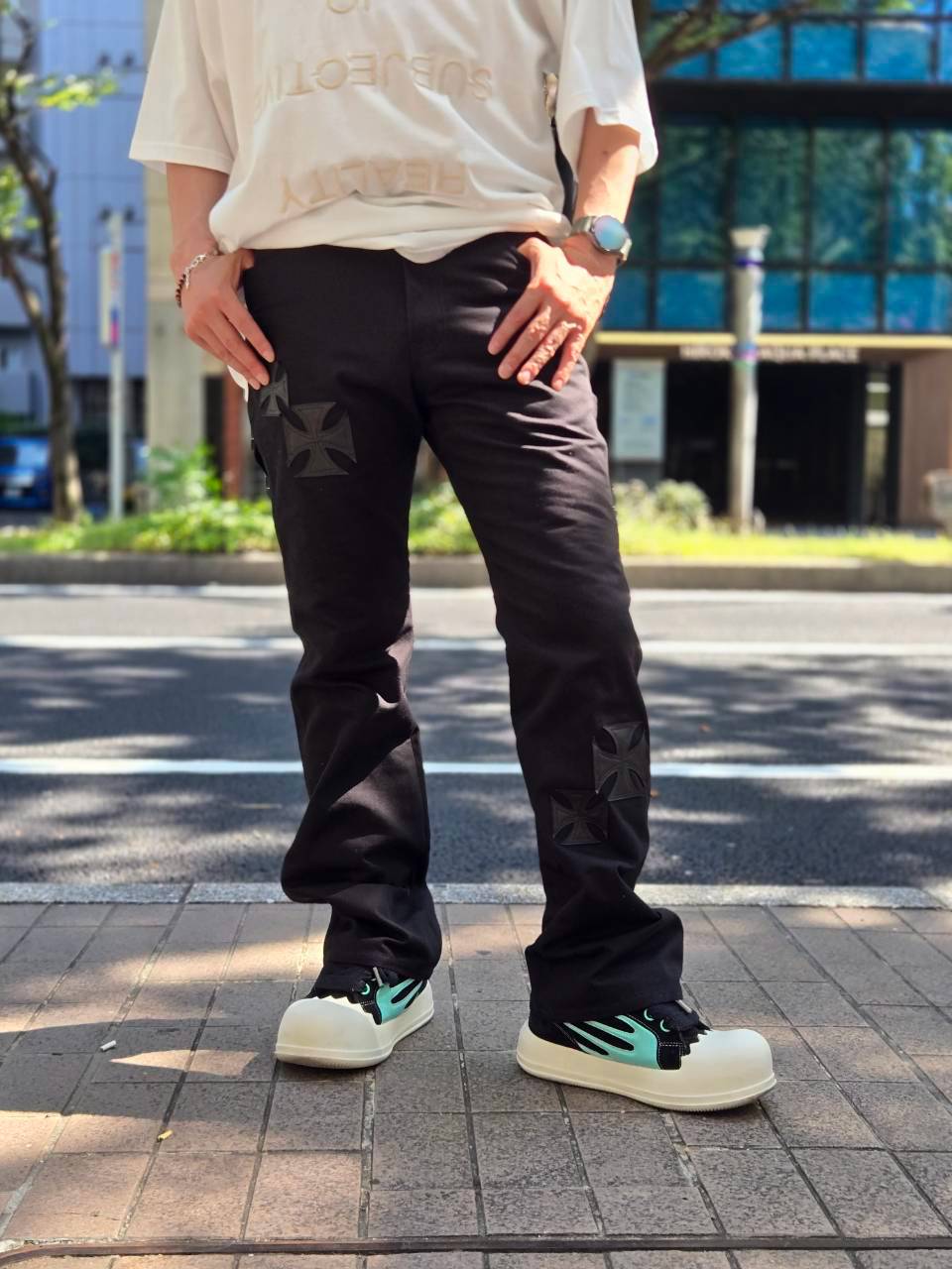 mindseeker×Dickies Iron Cross Patch Flare Pants　/　Black