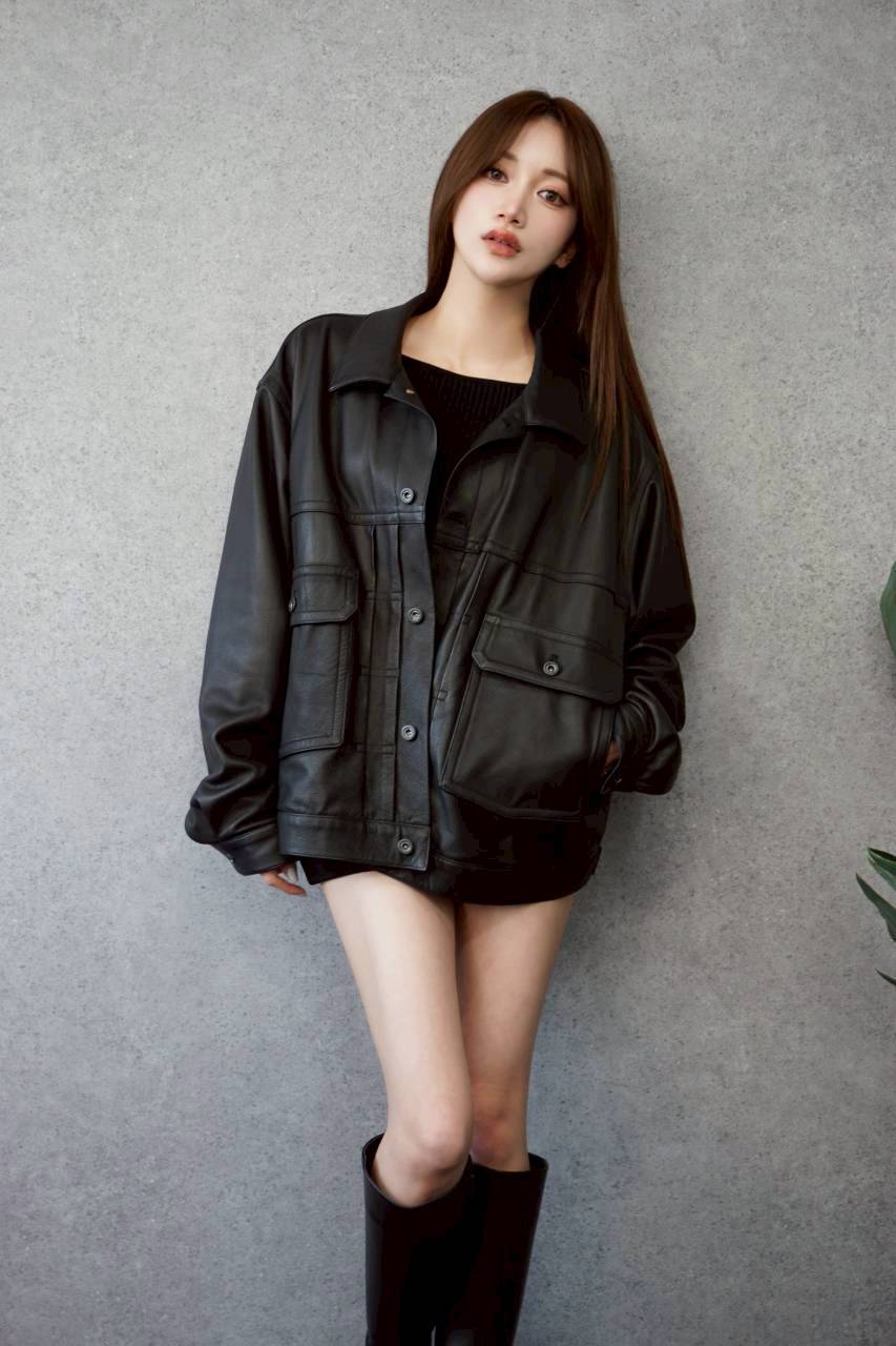 A LEATHER 　　Trucker Jacket