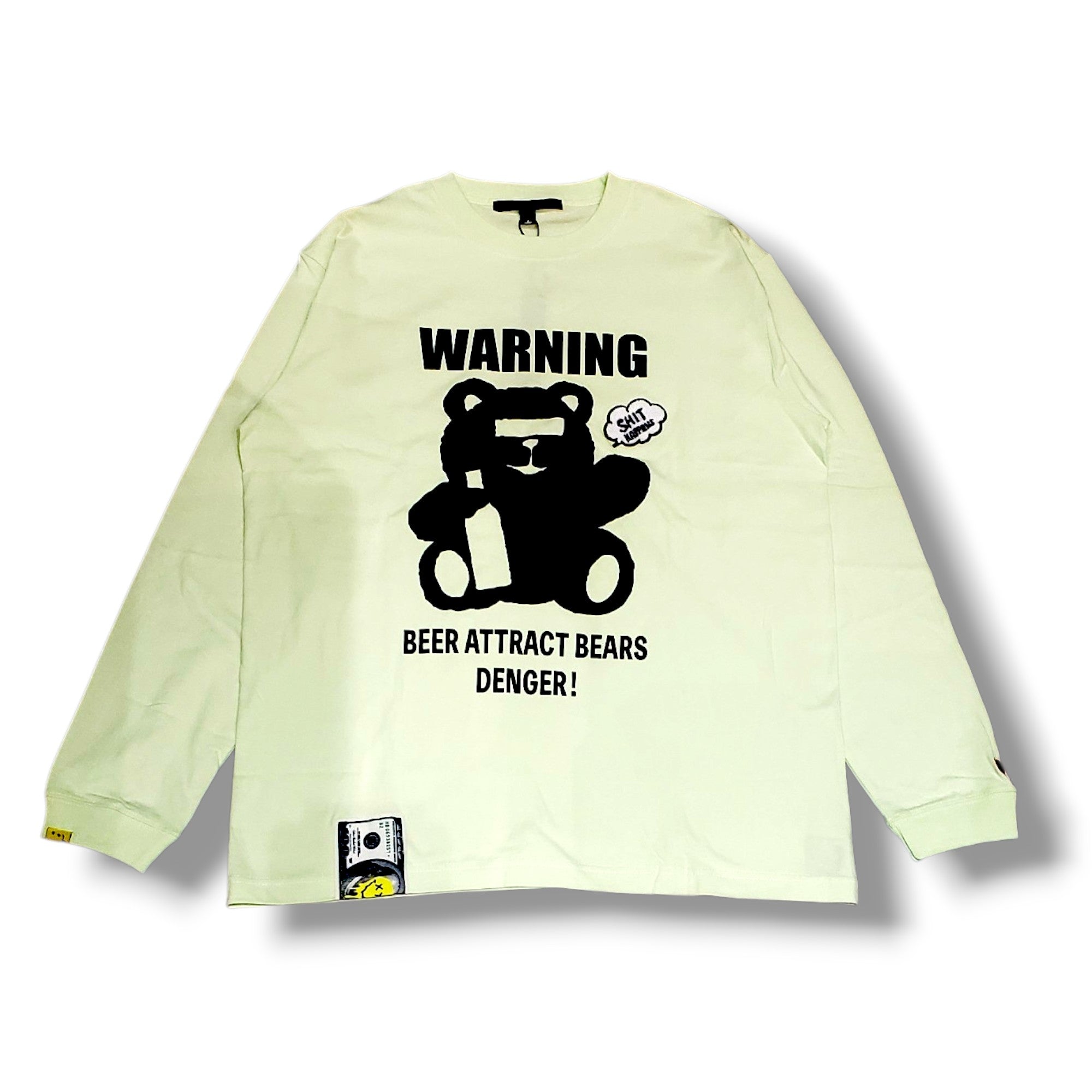 【STUD MUFFIN(スタッドマフィン)5.6ozコットン天竺 WARNING BEARフォームプリントLS Tシャツ(624-02905)ライトグリーン
