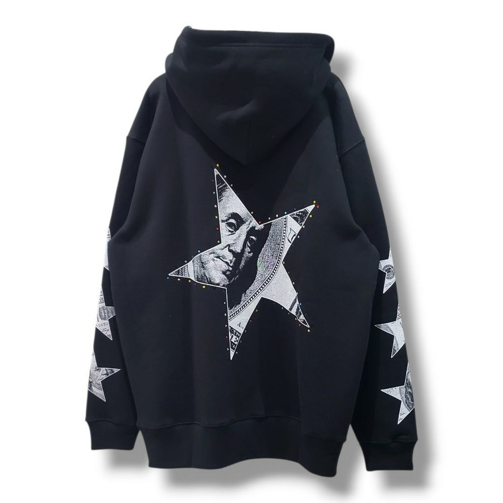 【STUD MUFFIN(スタッドマフィン)】T-C裏毛起毛 ドルスターカラークリスタルプルパーカー(624-02915) Black