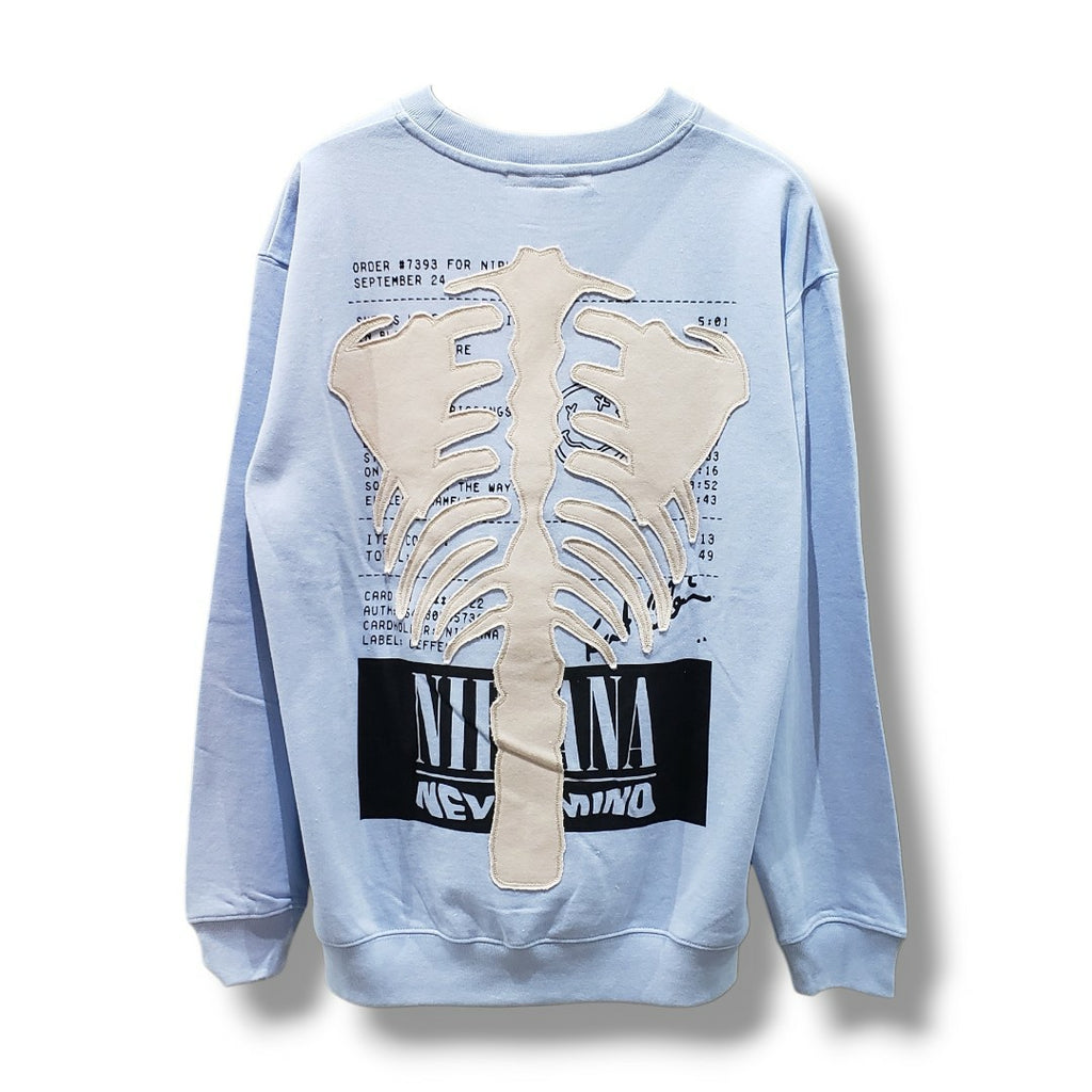【STUD MUFFIN(スタッドマフィン)】オーセンティックパイル ラベルプリント ボーンパッチワーク スエットシャツ(624-02907)L.BLUE