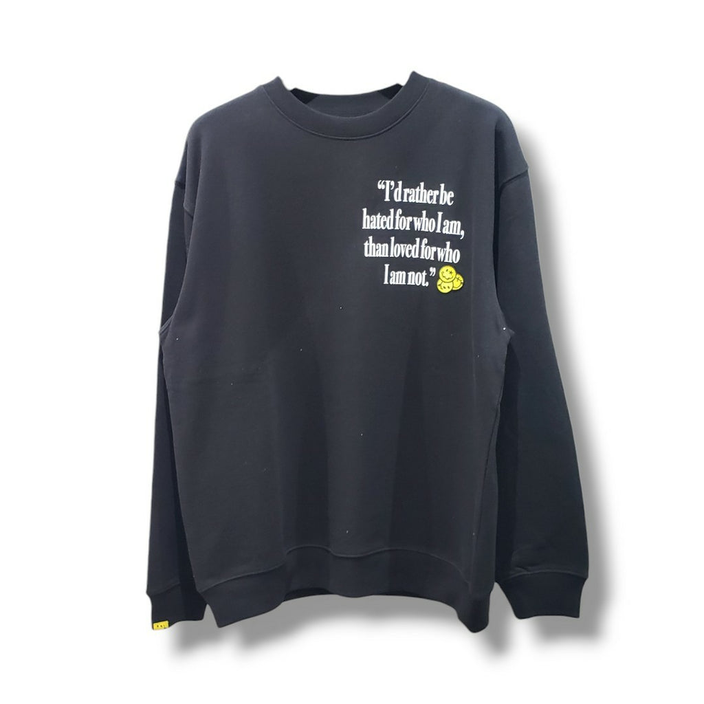 【STUD MUFFIN(スタッドマフィン)】オーセンティックパイル ラベルプリント ボーンパッチワーク スエットシャツ(624-02907) Black