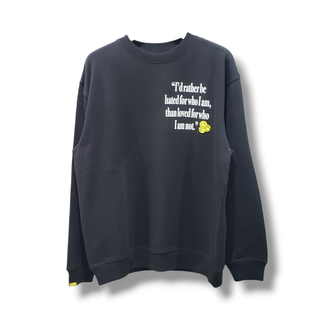 【STUD MUFFIN(スタッドマフィン)】オーセンティックパイル ラベルプリント ボーンパッチワーク スエットシャツ(624-02907) Black