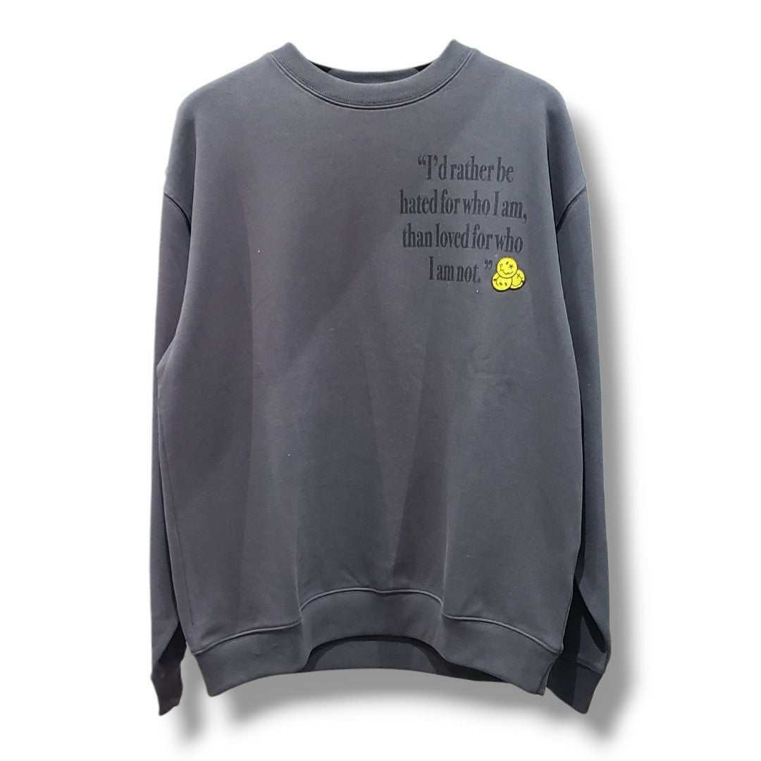 【STUD MUFFIN(スタッドマフィン)】オーセンティックパイル ラベルプリント ボーンパッチワーク スエットシャツ(624-02907) D.GRY
