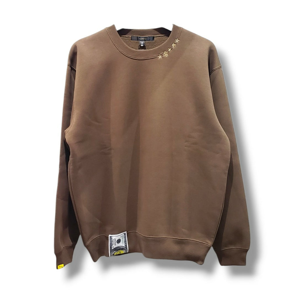 【STUD MUFFIN(スタッドマフィン)】T-C裏毛起毛ファースマイルパッチワーク スエットシャツ(624-02911) BRN