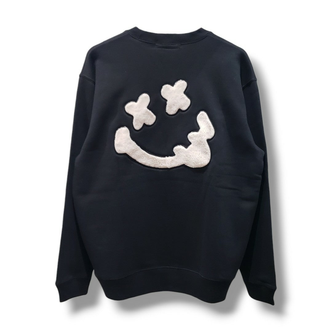 【STUD MUFFIN(スタッドマフィン)】T-C裏毛起毛ファースマイルパッチワーク スエットシャツ(624-02911) Black