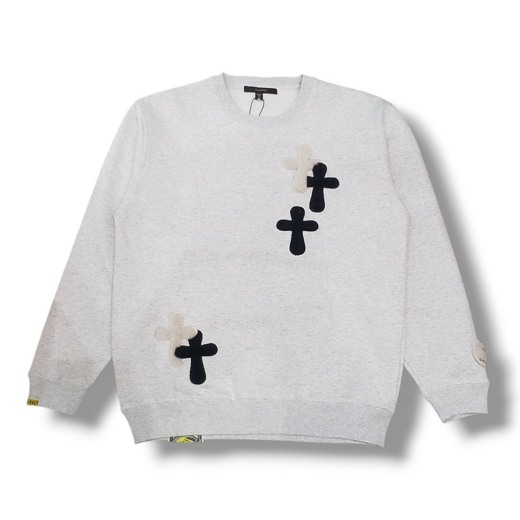 STUD MUFFIN(スタッドマフィン)T-C裏毛起毛 ファー-ムックボアミックスパッチワークスエットシャツ(624-02917) ASH