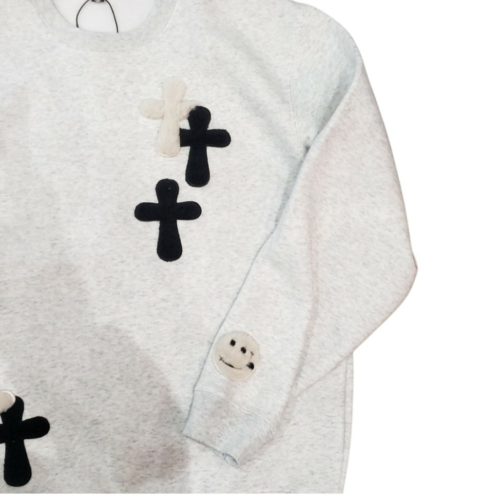 STUD MUFFIN(スタッドマフィン)T-C裏毛起毛 ファー-ムックボアミックスパッチワークスエットシャツ(624-02917) ASH