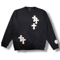 STUD MUFFIN(スタッドマフィン) 　T-C裏毛起毛 ファー-ムックボアミックスパッチワークスエットシャツ(624-02917)　Black
