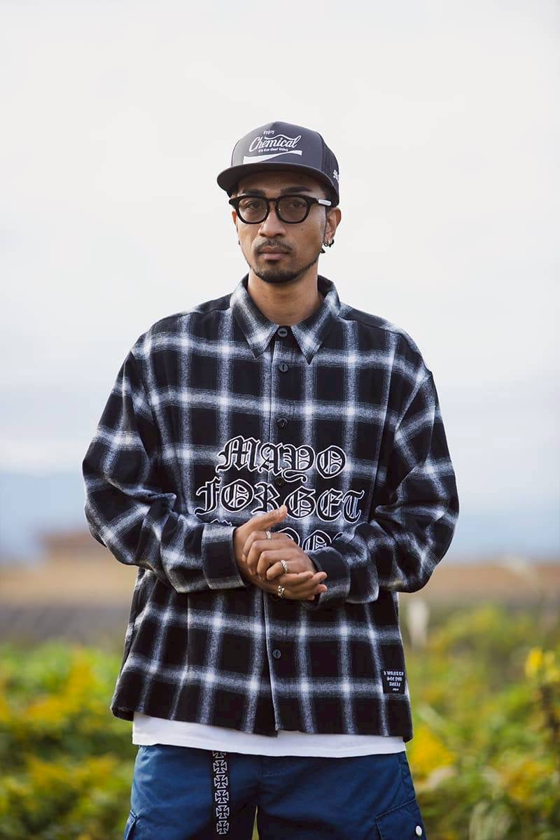 FRONT LOGO EMBROIDERY CHECK SHIRT BLACK × WHITE