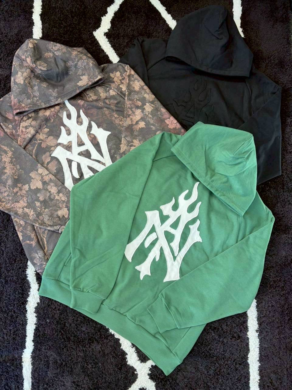 TAIN DOUBLE PUSH MONOGRAM P/O SWEAT HOODIE /GREEN