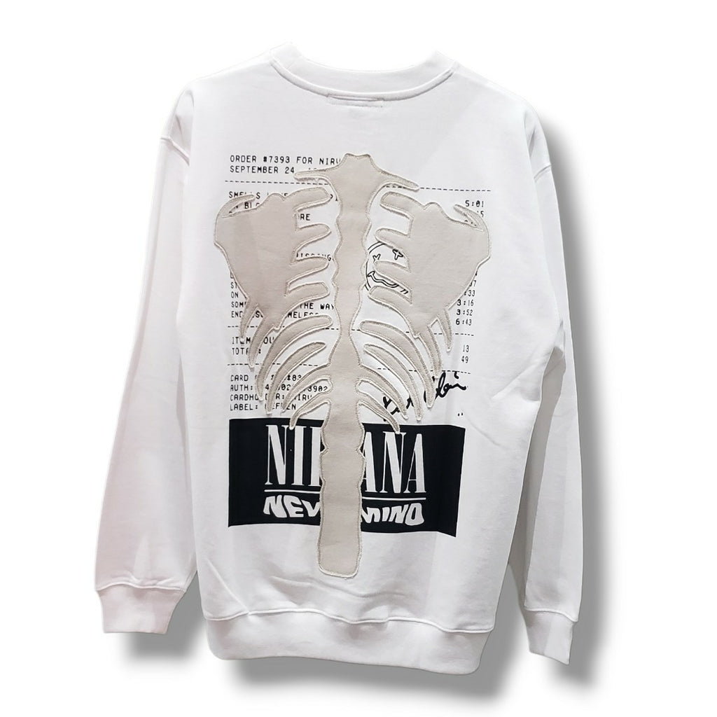 【STUD MUFFIN(スタッドマフィン)】オーセンティックパイル ラベルプリント ボーンパッチワーク スエットシャツ(624-02907) WHITE