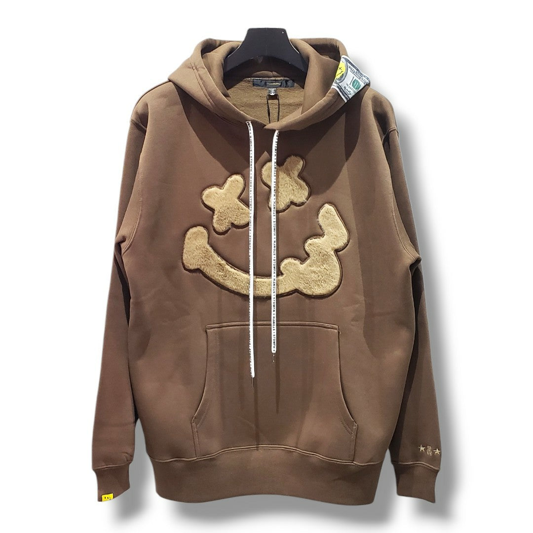 【STUD MUFFIN(スタッドマフィン)】 T-C裏毛起毛ファースマイルパッチワーク プルパーカー(624-02910) BRN