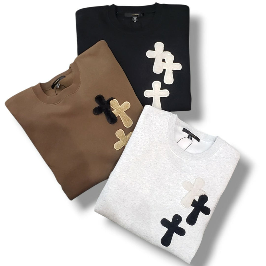 STUD MUFFIN(スタッドマフィン) T-C裏毛起毛 ファー-ムックボアミックスパッチワークスエットシャツ(624-02917) BRN