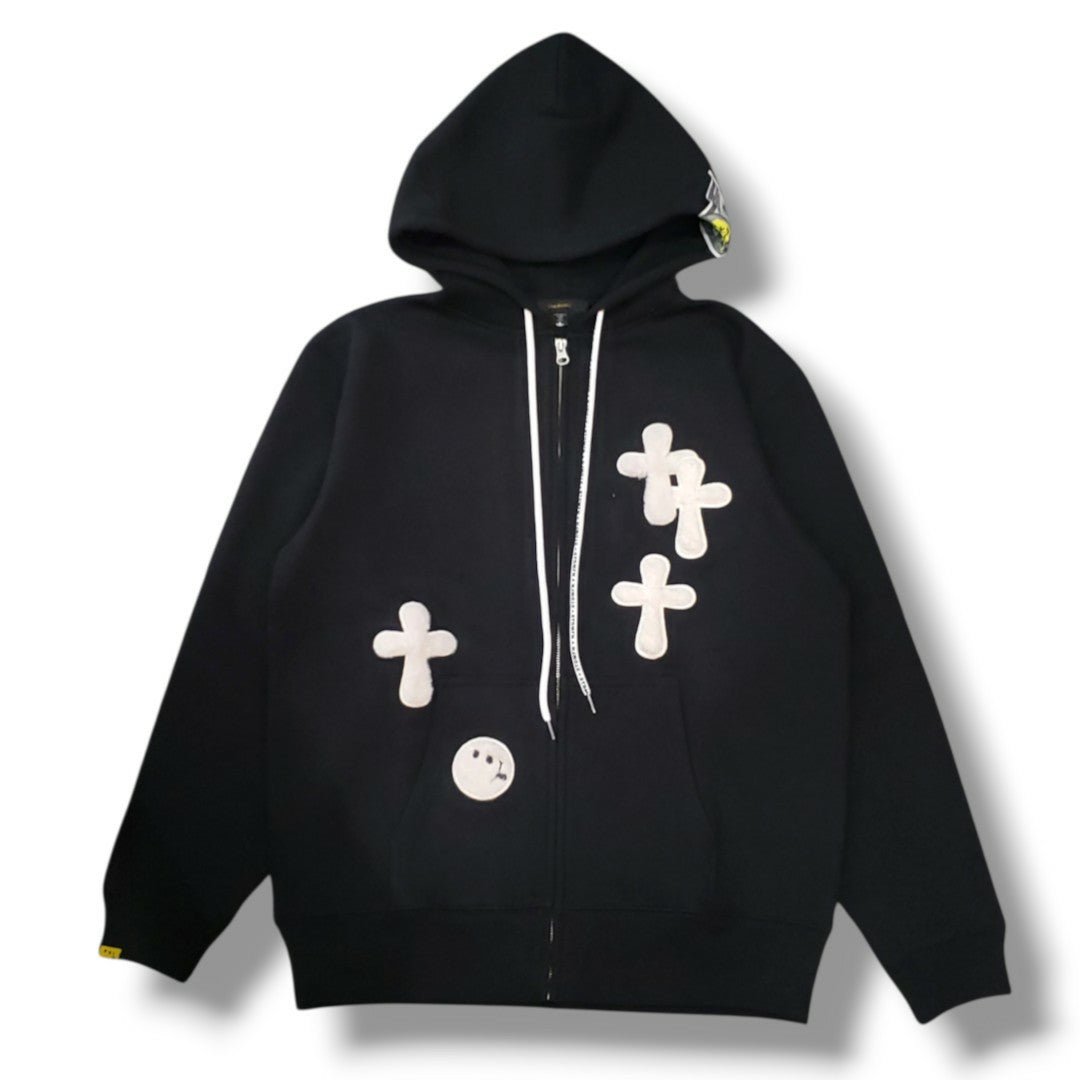 STUD MUFFIN(スタッドマフィン) T-C裏毛起毛 ファー-ムックボアミックスパッチワークジップパーカー(624-02916) Black