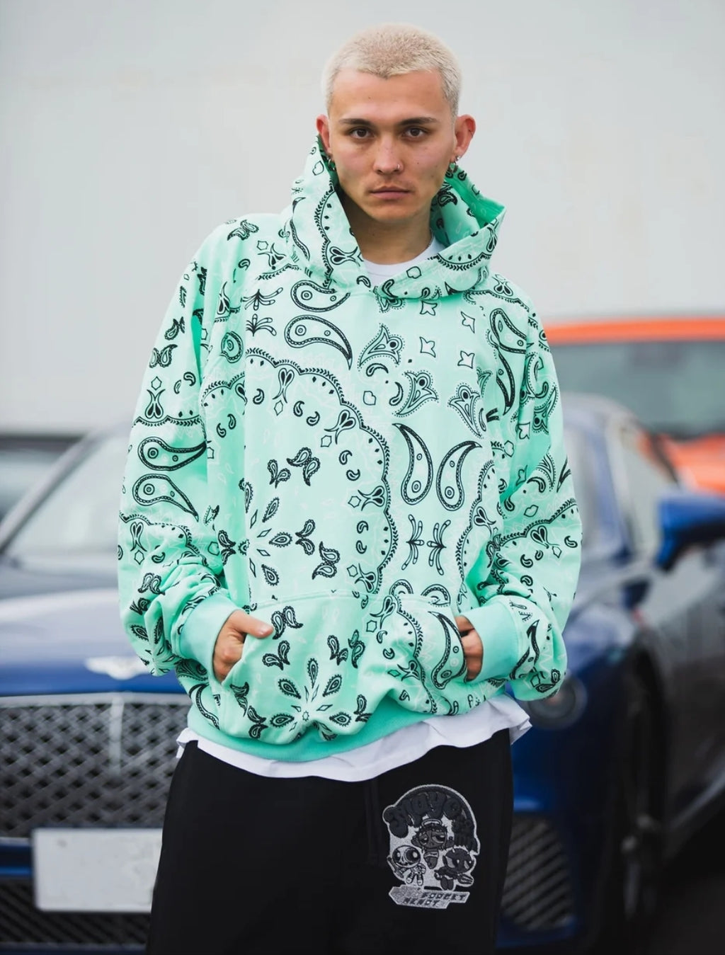 MAYO PAISLEY PATTERN PRINT HOODIE TIFFANY BLUE  (26UBMY-SPK1001)
