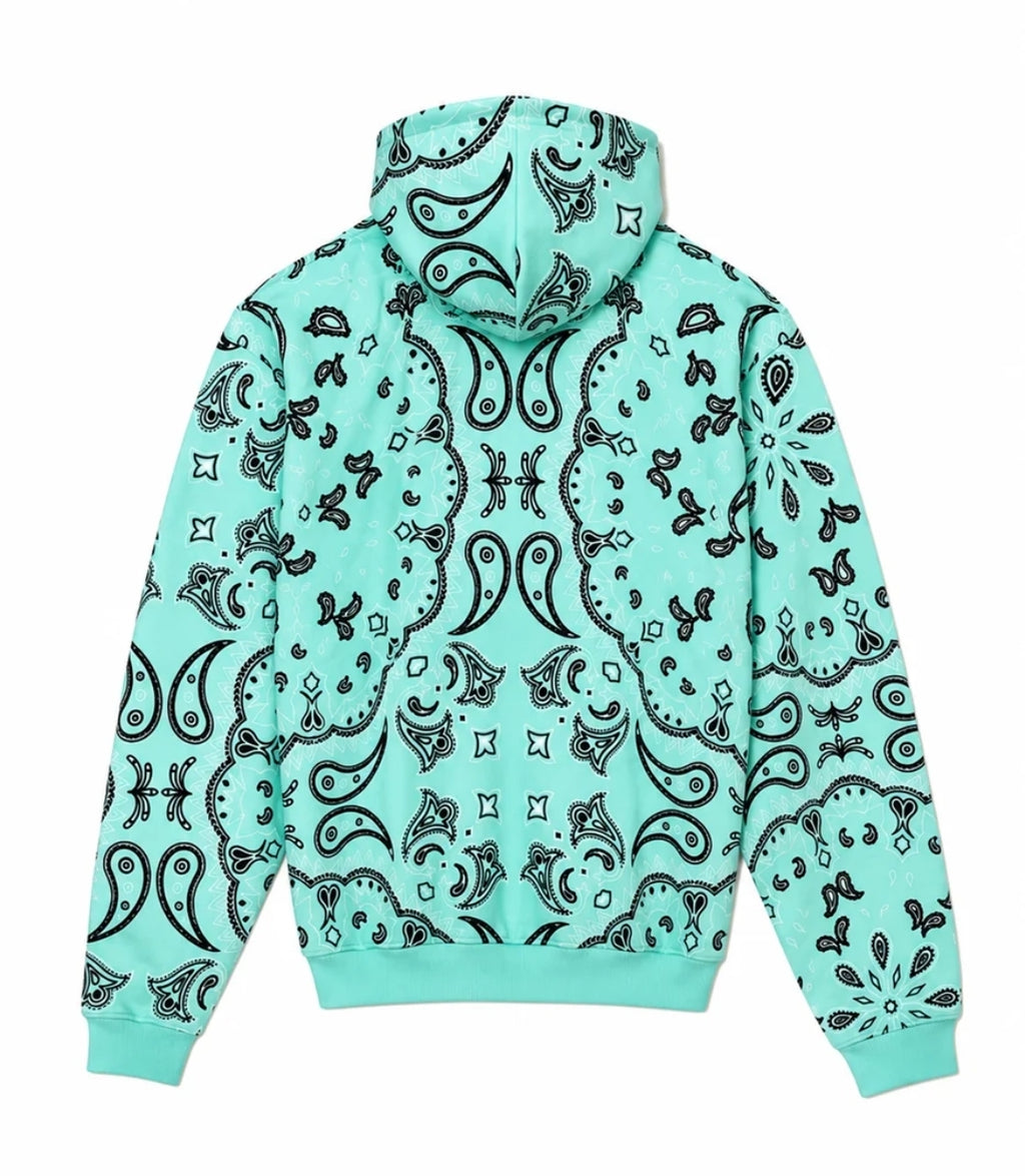 MAYO PAISLEY PATTERN PRINT HOODIE TIFFANY BLUE  (26UBMY-SPK1001)