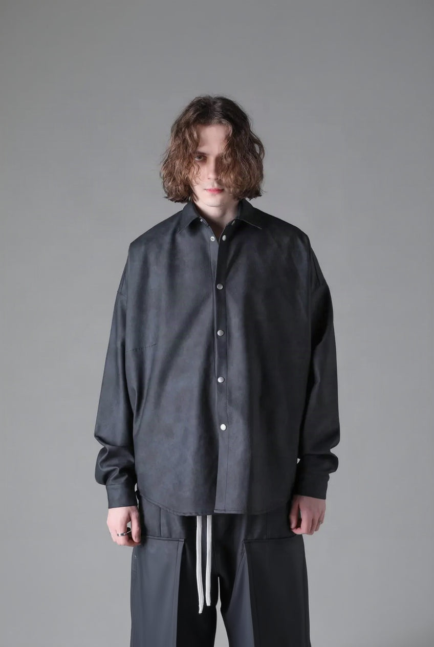 A.F ARTEFACT Vegan Leather Cocoon Shirts / スモークブラック (ag-14021-2)